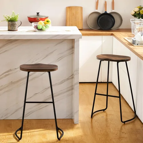 Vista 83 de HeuGah Juego de 4 taburetes de bar con asiento de silla de montar con patas de metal, taburetes rústicos de altura de mostrador sin respaldo