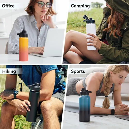 Vista 7 de Fijinhom Botella de agua aislada de 18 onzas con asa, botellas de agua de acero inoxidable 304 con boca ancha, botella de agua deportiva al vacío