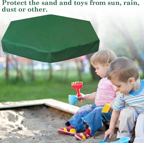 Vista 6 de Funda para caja de arena, cubierta hexagonal para arenero con cordón, impermeable, cubierta de piscina, cubierta protectora Oxford para arenero
