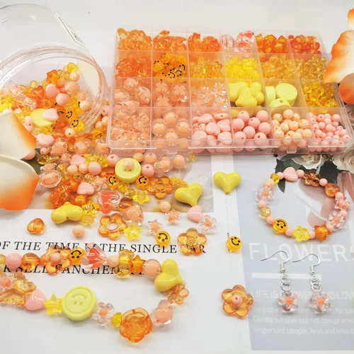 Vista 2 de 540 cuentas acrílicas de color naranja, cuentas redondas de plástico para pulseras, collares y manualidades de bricolaje