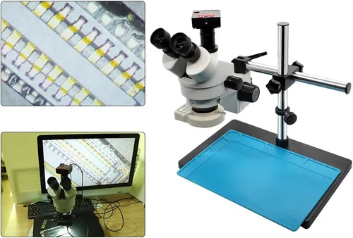 Vista 4 de Microscopio trinocular estéreo simulfocal 3.5X-90X 1080P + cámara digital de video HDMI de 21 MP + luz LED ajustable para reparación de soldadura