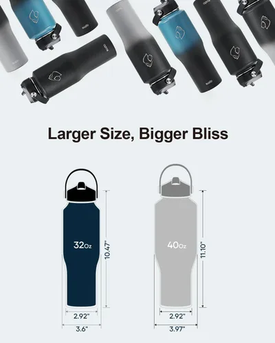 Vista 6 de BUZIO Botella de agua aislada que cabe en el portavasos, vaso de acero inoxidable con tapa de popote de 32 onzas, a prueba de fugas, sin BPA