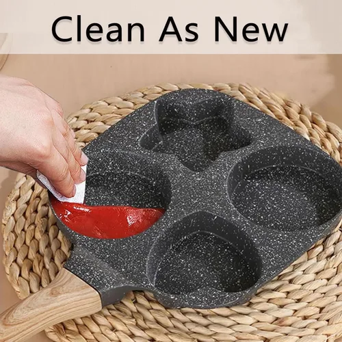 Vista 5 de JUSTUP Sartén antiadherente, sartén para huevos de 4 tazas, sartén dividida antiadherente, sartén de granito saludable de 7.5 pulgadas con mango