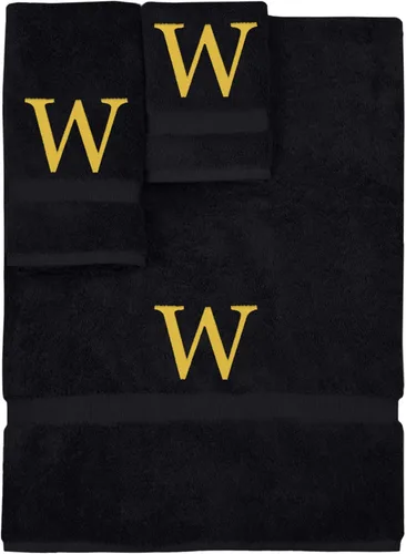 Vista 72 de Juego de toallas con monograma, regalo personalizado, juego de 3 - Letra de bloque dorada bordada en toalla - Extra absorbente 100% algodón turco