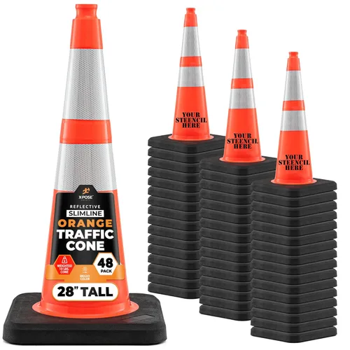 Vista 98 de Xpose Safety Conos de tráfico naranjas de 28 pulgadas con collares de 6 y 4 pulgadas, 1 paquete – Cono de seguridad de plástico PVC multiusos