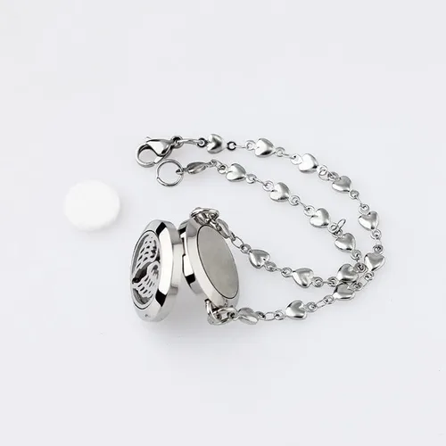 Vista 6 de Pulsera de aromaterapia con difusor de aceites esenciales de acero inoxidable, pulsera difusora de joyas ajustable para mujer con almohadillas
