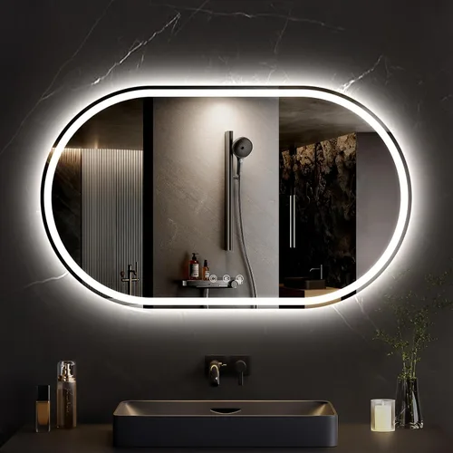 Vista 10 de Espejo LED para baño de 24 x 36 pulgadas, espejo de tocador LED ovalado con luces, antiniebla, regulable, 3