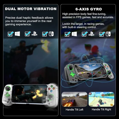 Vista 6 de arVin Wireless Gaming Controller for iPhone, Android with Phone CASE Support & Green Light, Bluetooth Gamepad for