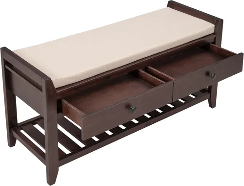 Vista 8 de Harper & Bright Designs TREXM Zapatero con asiento acolchado y cajones, banco de almacenamiento multiusos para entrada (espresso)