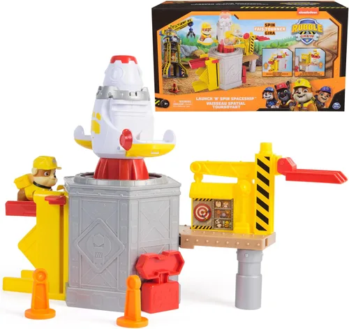 Rubble & Crew, Launch & Spin - Juego de nave espacial con figura de juguete de Rubble en uniforme de construcción, juguetes para niños y niñas a