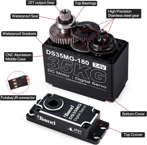 Vista 5 de Servo motor de dirección RC de alto par a prueba de agua de 77.2 lbs, potente y rápido engranaje de metal completo digital de alta velocidad servo