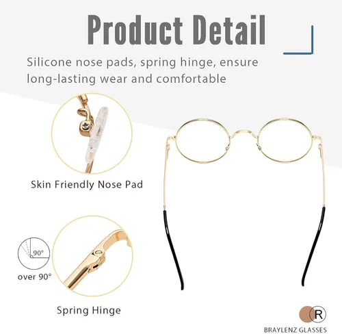 Vista 5 de Vintage Round Metal Glasses Frame with Clear Lens, 2 Pack Women Men Non-Prescription Eyeglasses