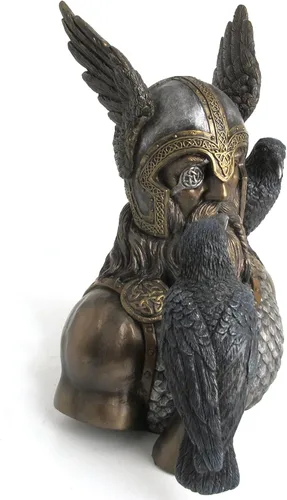 Vista 3 de Veronese Design Dios nórdico Odín y su cuervo pintada a mano escultura de resina estatua