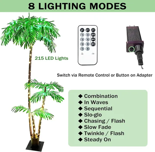 Vista 3 de Montex Palmera con luz LED de 6 pies con control remoto, árbol artificial con luz LED que cambia de color, árbol de coco tropical para piscina