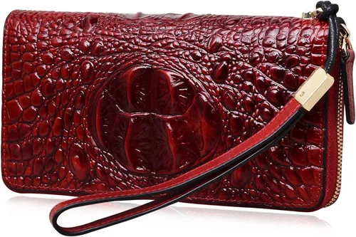 Vista 3 de PIJUSHI Cartera de pulsera de piel de cocodrilo para mujer bolso de mano