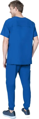 Vista 4 de Conjunto de ropa quirúrgica para hombre, cuello en V y jogger de 5 bolsillos, elástico en 4 direcciones, para enfermería, dentista, Elements Select