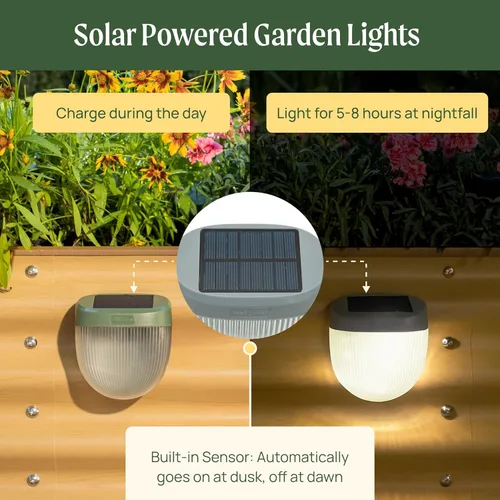 Vista 3 de Vego garden Luces solares de jardín onduladas con sensores automáticos. Se magnetizan de forma segura a las camas elevadas, luz LED impermeable IPX4
