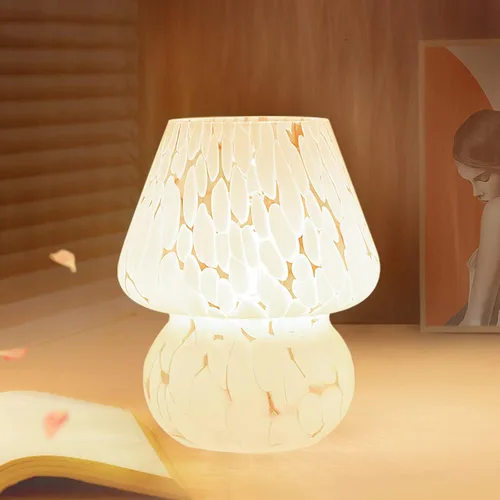 Vista 13 de ONEWISH Lámpara de mesa con forma de hongo, bonita lámpara de mesa para dormitorio, mesita de noche, rosa claro suave, pequeña luz nocturna