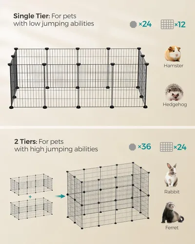 Vista 4 de SONGMICS LPI001B01 Indoor Guinea Pig Playpen, Rabbit Cage, Large Exercise Enclosure, DIY Metal Modular Fence for Hamster, Pet, Small Animals - Black