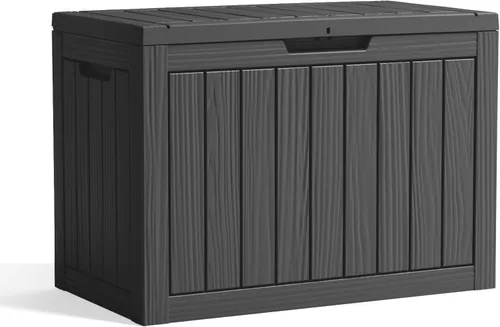Vista 17 de Caja de almacenamiento para exteriores de 35 galones, resistente a la intemperie, protección UV, impermeable, caja de resina para jardín, patio