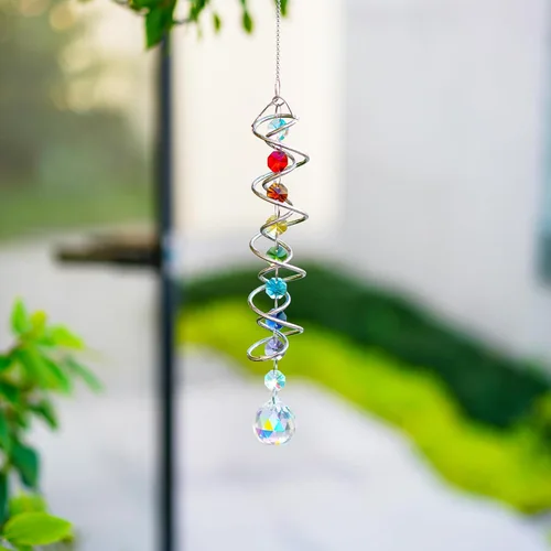 Vista 6 de H&D HYALINE & DORA Atrapasoles para Ventanas, Atrapasol de Cristal con Cuentas de los Siete Chakras, Cola Giratoria Decorativa Atrapasol