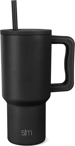 Simple Modern Vaso Tumbler de 30 oz con asa y tapa con popote | Taza de viaje aislada de acero inoxidable apta para portavasos | Negro medianoche