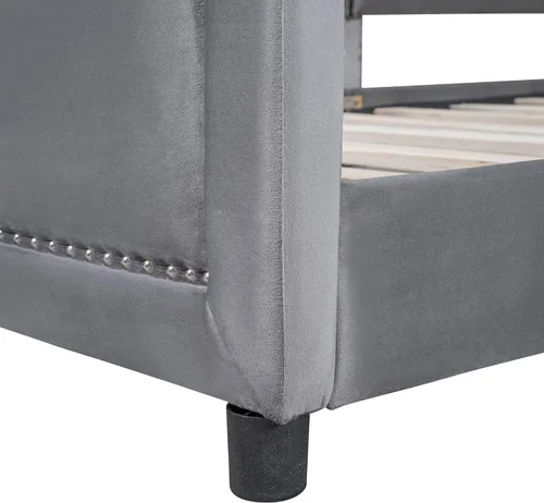 Vista 26 de Harper & Bright Designs Marco tapizado de sofá cama individual para niños, cama de plataforma de terciopelo individual con cabecera clásica