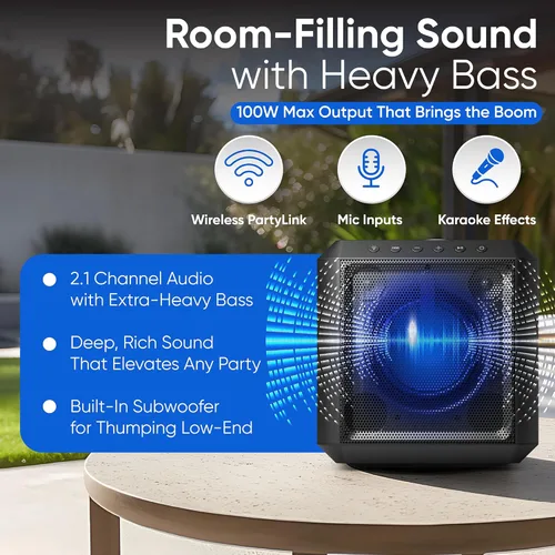 Vista 2 de Philips Altavoz Bluetooth X4207 para fiesta, altavoz inalámbrico de 100 W con sonido potente y graves profundos, compatible con USB/AUX/TWS, entrada