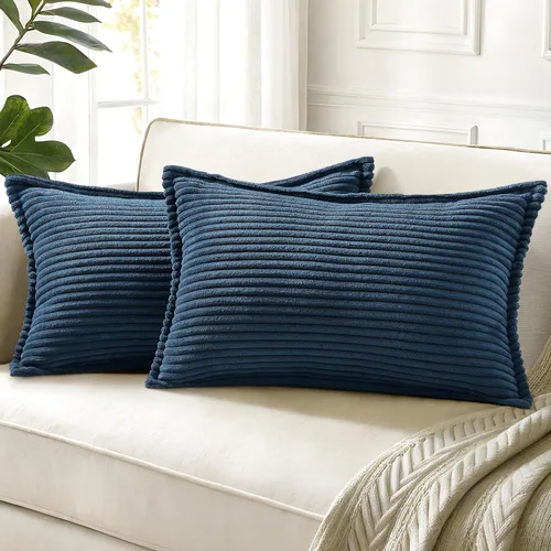 Vista 26 de decorUhome - Juego de 2 fundas de cojín de pana decorativas, suaves, estilo bohemio y rural europeo, para sala, cama, sofá, fundas de cojín a rayas
