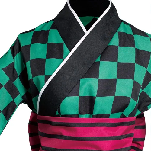Vista 4 de Kimono de anime japonés Tanjiro Cosplay para mujer, disfraz de Halloween con pendientes