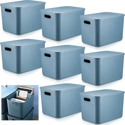 Vista 18 de Hoolerry 8 contenedores de almacenamiento coloridos con tapa, cesta de almacenamiento de plástico, contenedor organizador apilable con asa para Negro