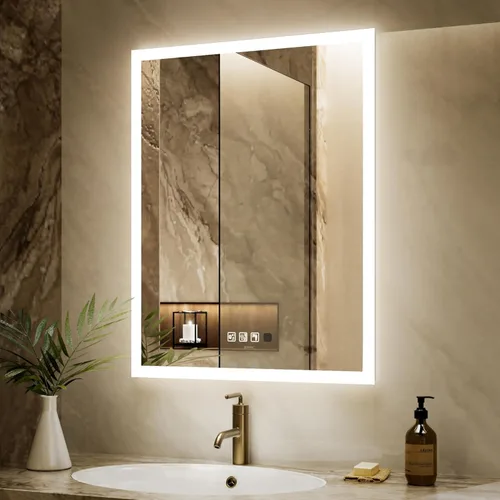 Vista 11 de Espejo de baño LED de 24 x 32 pulgadas con altavoz Bluetooth, interruptor de inducción, espejo de tocador inteligente montado en la pared, IP44