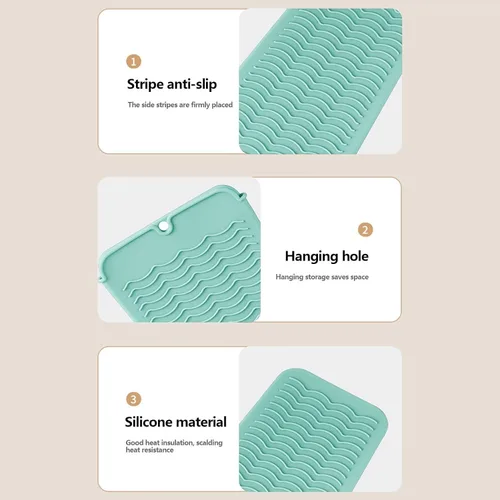 Vista 8 de Almohadilla para alisar el cabello, almohadilla de silicona antideslizante para alisar el cabello, alfombrilla grande resistente al calor