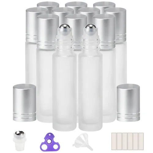 Vista 29 de PrettyCare 6 piezas, botellas roll-on de 10 ml para aceites esenciales con bola de rodillo de acero inoxidable - Botellas rellenables a prueba