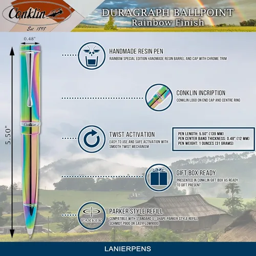 Vista 6 de Conklin Duragraph - Bolígrafo de punta fina PVD, edición especial, arco iris (CK71915)