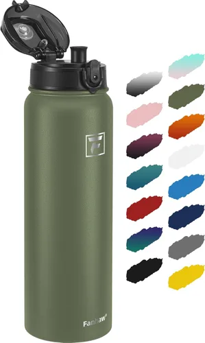 Vista 73 de Fanhaw Botella de agua térmica para llevar, apta lavavajillas, de 20 onzas, acero inoxidable, doble pared, reutilizable, a prueba de fugas y sudor