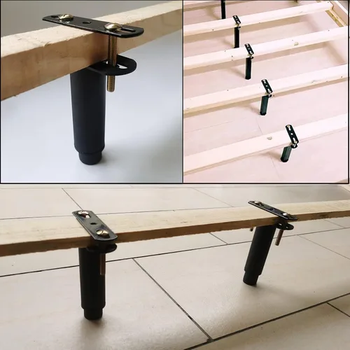 Vista 7 de Ironwork 2 patas de soporte central de metal de altura ajustable para marco de cama, muebles de sofá, soporte de pies de gabinete, resistente