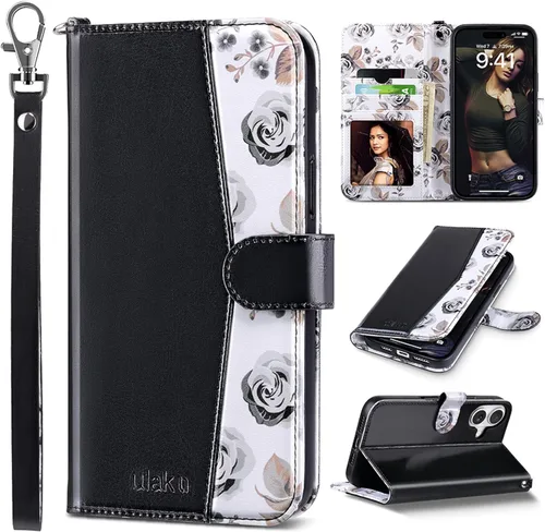 Vista 35 de ULAK Funda tipo billetera compatible con iPhone 15 para mujeres, funda tipo cartera con estampado floral de piel PU premium con porta tarjetas