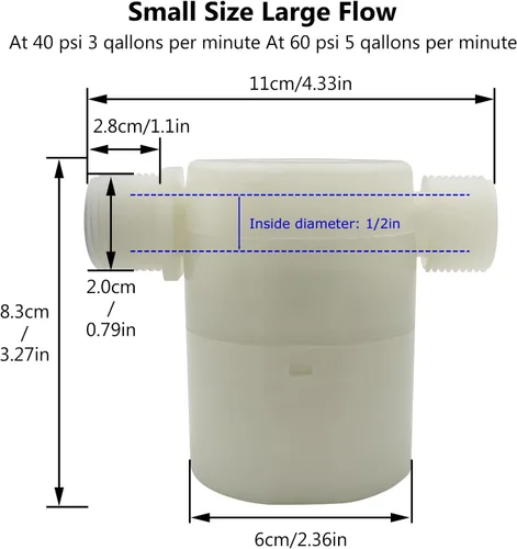 Vista 5 de Válvula de flotador de agua, control de nivel de agua, tanque de agua, válvula de flotador tradicional, 2 piezas (1/2 pulgada, entrada lateral)