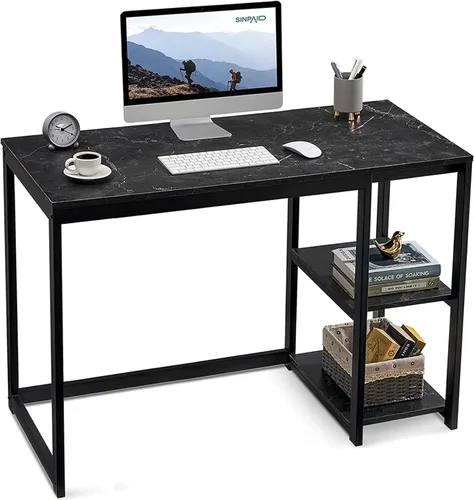 Vista 11 de SINPAID Escritorio para juegos de 40 pulgadas con estantes, escritorio negro para PC, escritorio de computadora pequeño, mesa de juegos moderna