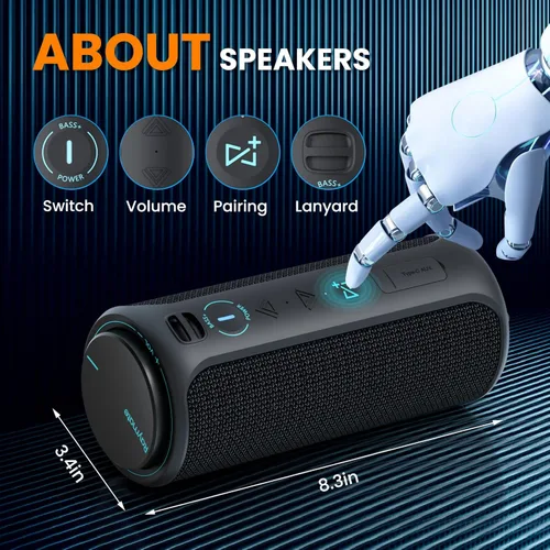 Vista 8 de Raymate Altavoz Bluetooth, IPX7 impermeable, estéreo de 30 W con graves profundos, diente azul inalámbrico 5.3, emparejamiento TWS de rango de 100