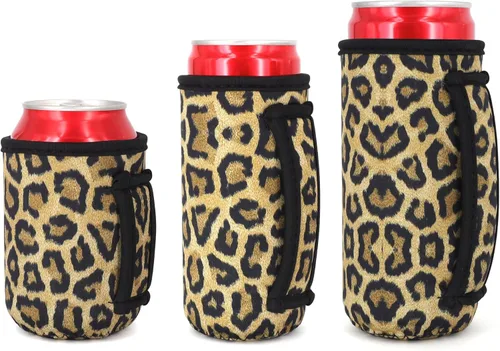 Vista 21 de 3 Pack de fundas aisladas reutilizables de neopreno con asa para soda, bebida energética, refresco, cerveza, seltzer duro, fundas para latas de 12
