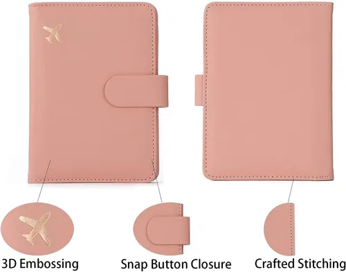 Vista 4 de Melsbrinna Funda de piel prémium para pasaporte, impermeable, con bloqueo RFID, cartera de viaje con soporte para bolígrafos, bonito libro