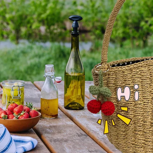 Vista 5 de 2 Pieces Handmade Cherry Decor Car Mirror Hanging Accessories Cherry Keychain Adorable Cherries Lover