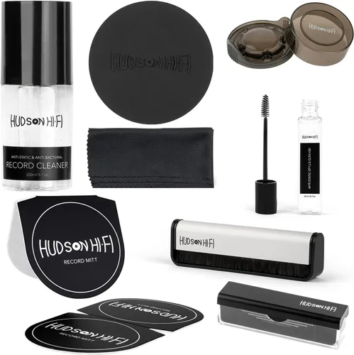 Kit de limpieza de discos de vinilo 9 en 1, limpiador de discos antiestático con paño de microfibra, protector de etiquetas, cepillo de limpieza de