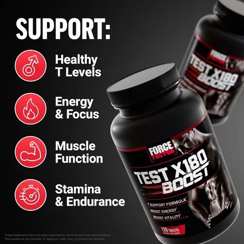 Vista 4 de Force Factor Test X180 Boost, soporte T 9 en 1 para hombres con ácido D-aspártico, boro, fenogreco, tribulus terrestris y zumXR para ayudar a