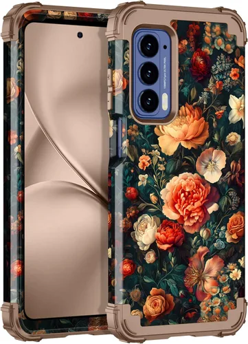 Vista 11 de LONTECT Funda para Moto Edge 2021, Moto Edge 5G UW, funda floral a prueba de golpes, 3 en 1, híbrida resistente, resistente, funda protectora