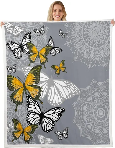 Vista 7 de Colorful Butterfly Fleece Flannel Blanket,Rustic Tree Butterflies Bed Sofa Couch Blanket,50"x60",Retro Blue Tie Dye Fuzzy Soft Fleece Throw Blankets