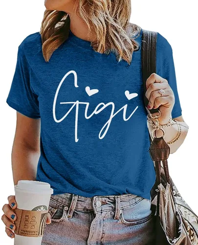 Vista 4 de Gigi - Camisetas para abuela, mujer, con gráfico Gigi con corazones, de manga corta