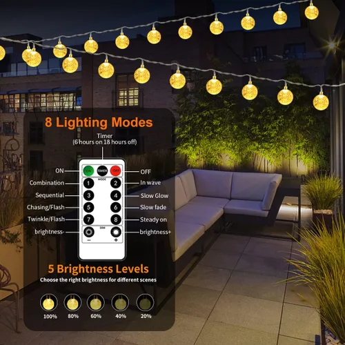 Vista 4 de Tira de luces para exteriores, funciona con pilas, 33 pies, 100 luces LED alimentadas por pilas, para interiores, impermeables, mini luces de globo